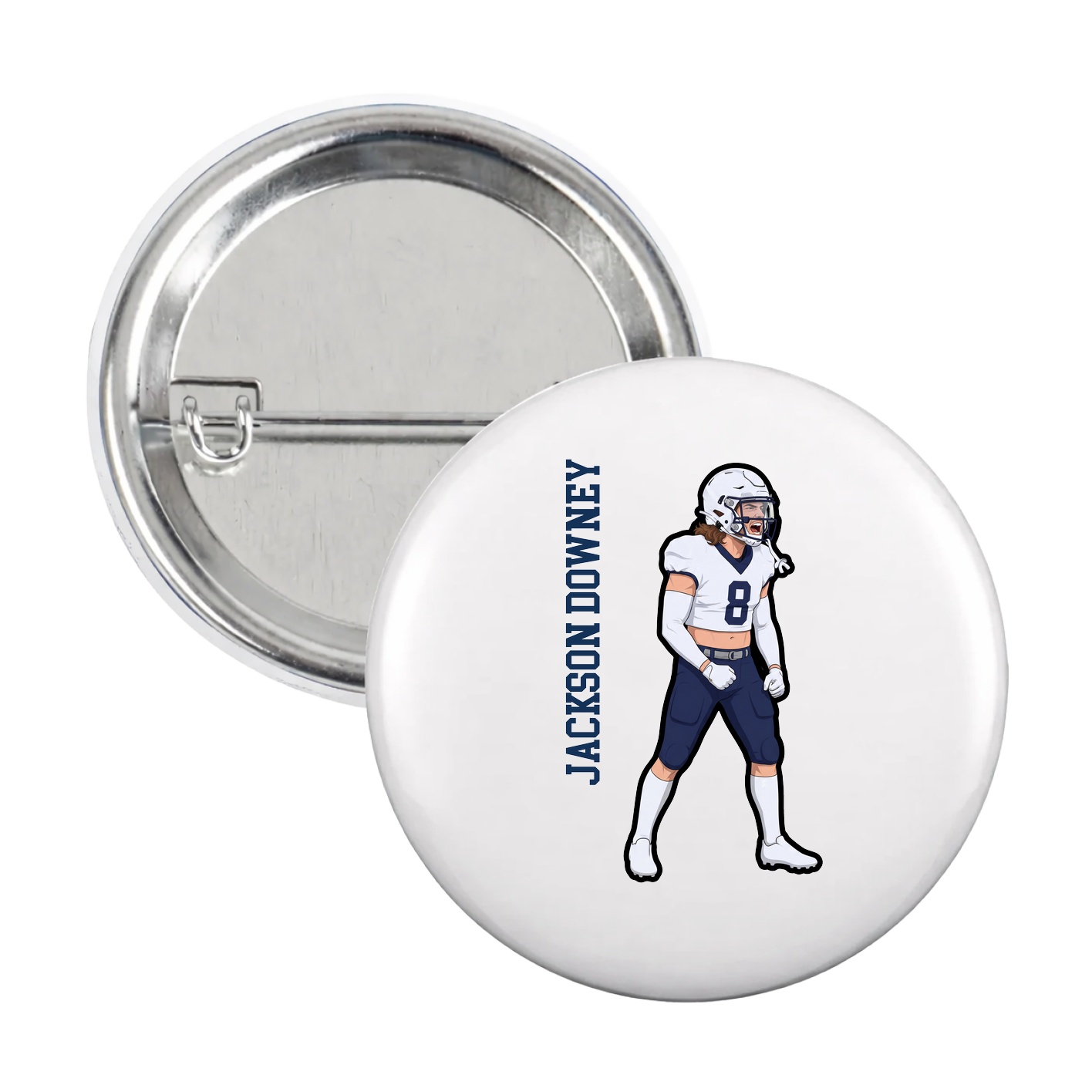 Game Day Button — Name Vertical in White