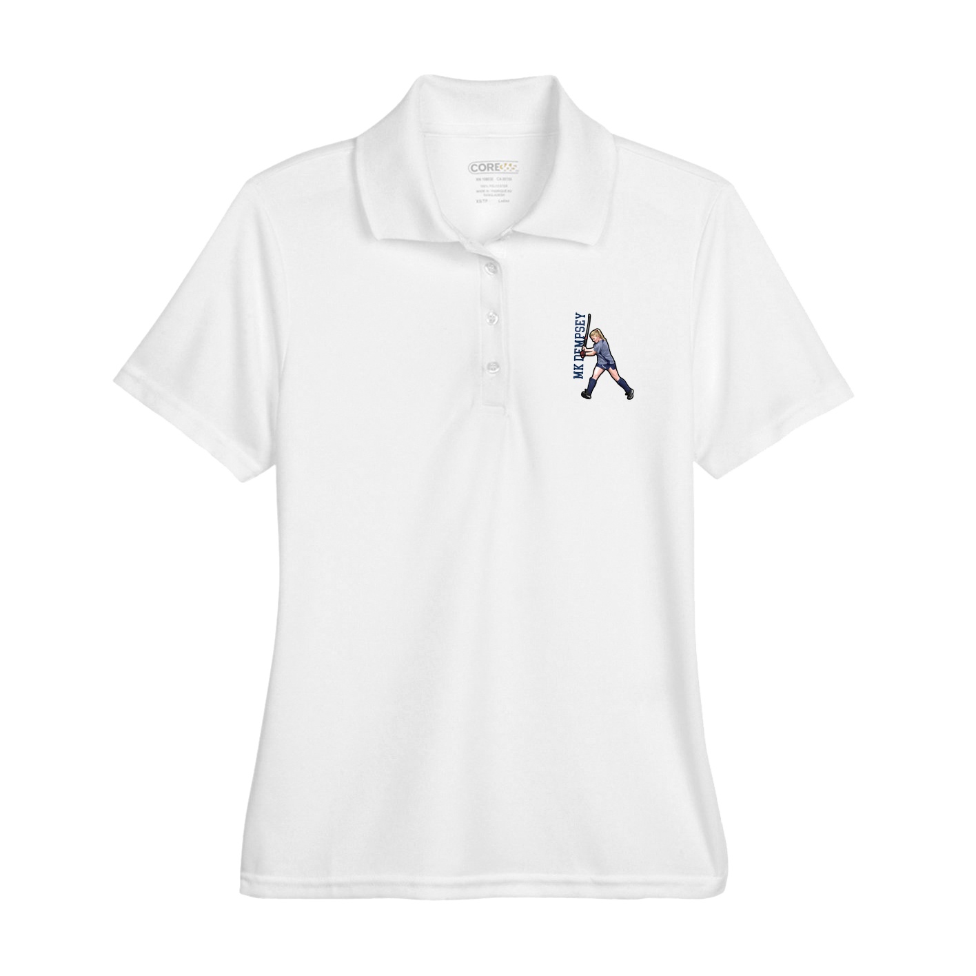 Womens Performance Polo — Name Vertical in White