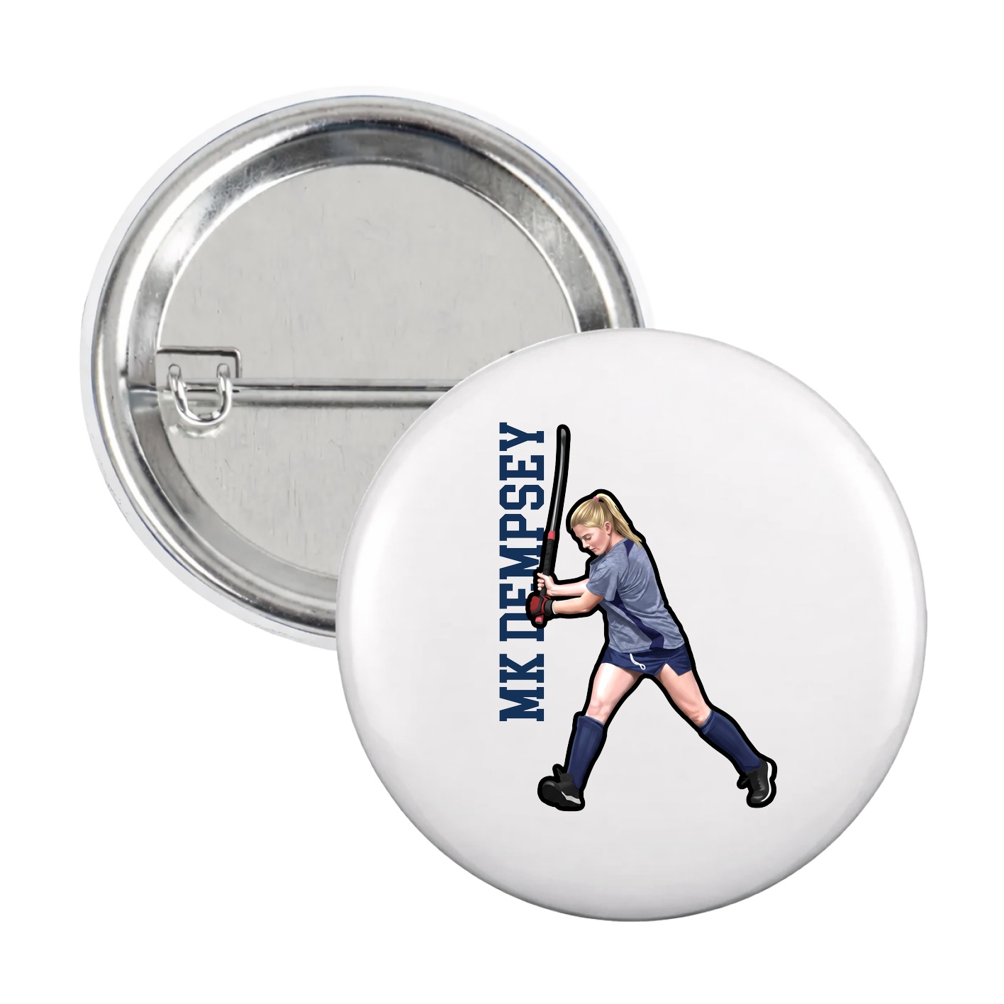 Game Day Button — Name Vertical in White