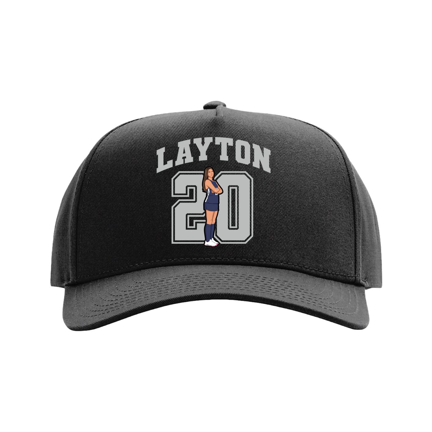 Full Fabric Five-Panel Champ Cap — Number in Black
