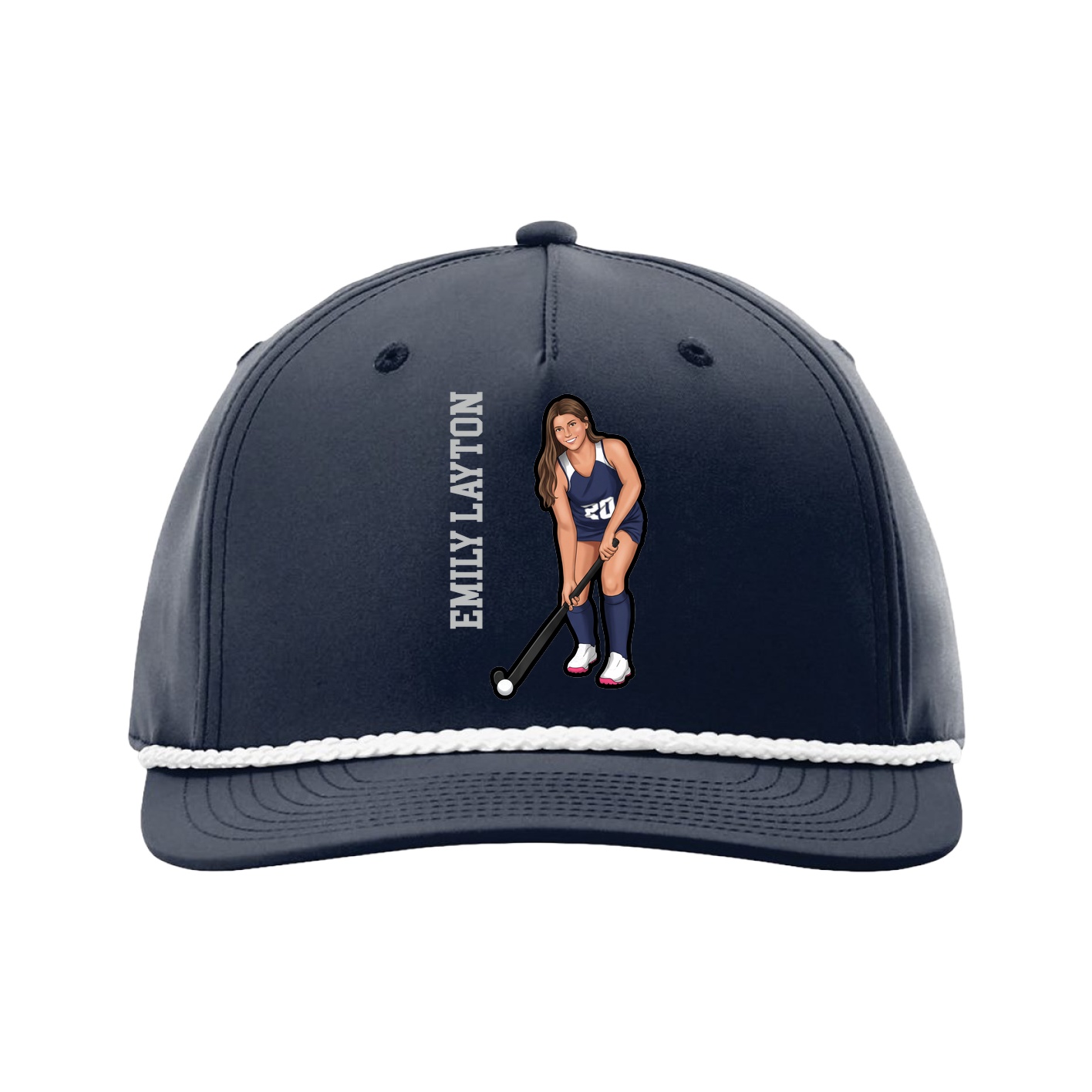 Five-Panel Classic Rope Cap — Name Vertical in Navy