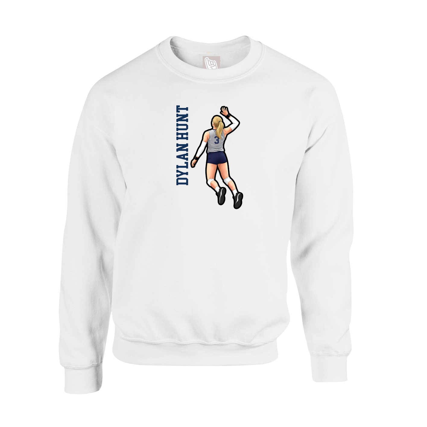 Fleece Crew — Name Vertical in White