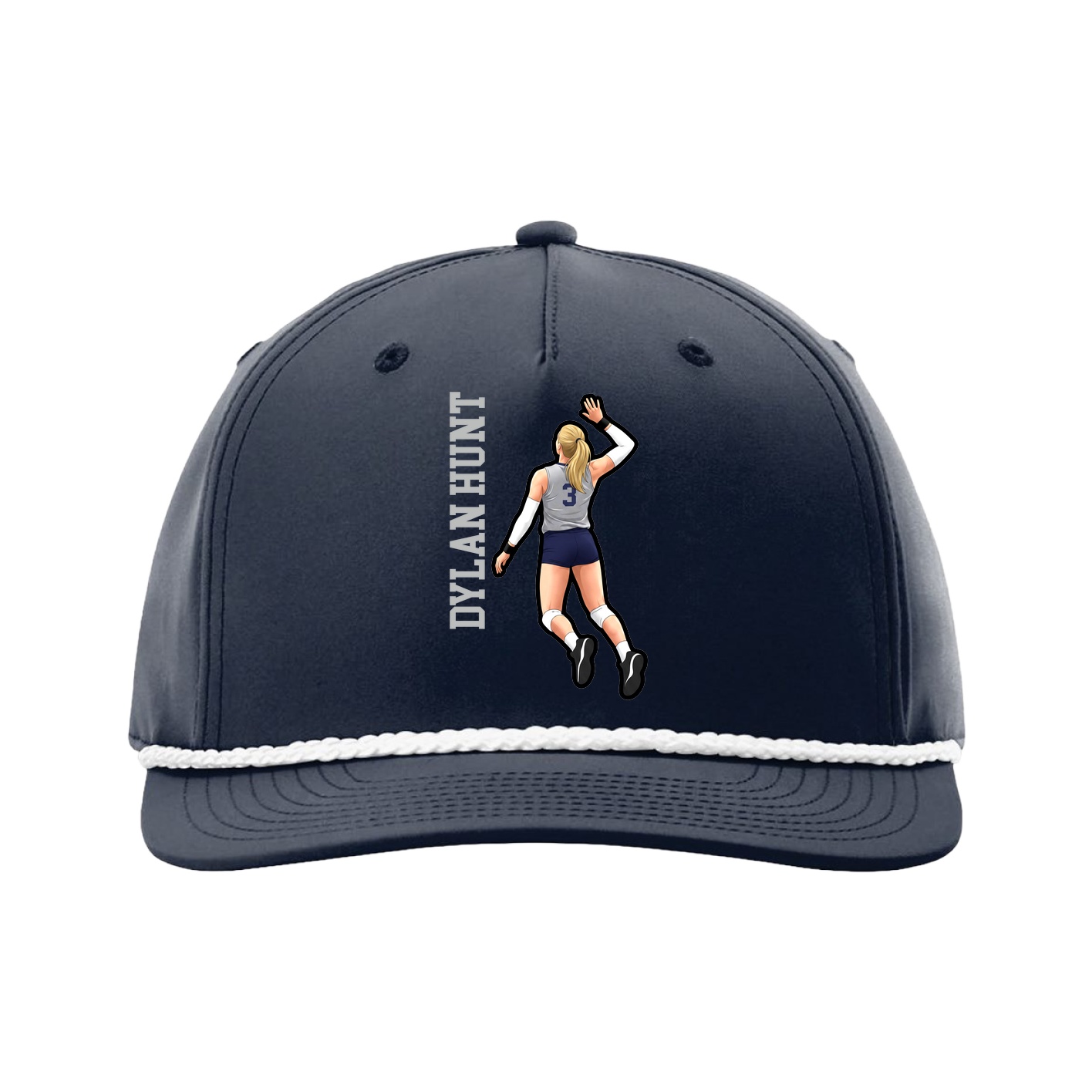 Five-Panel Classic Rope Cap — Name Vertical in Navy