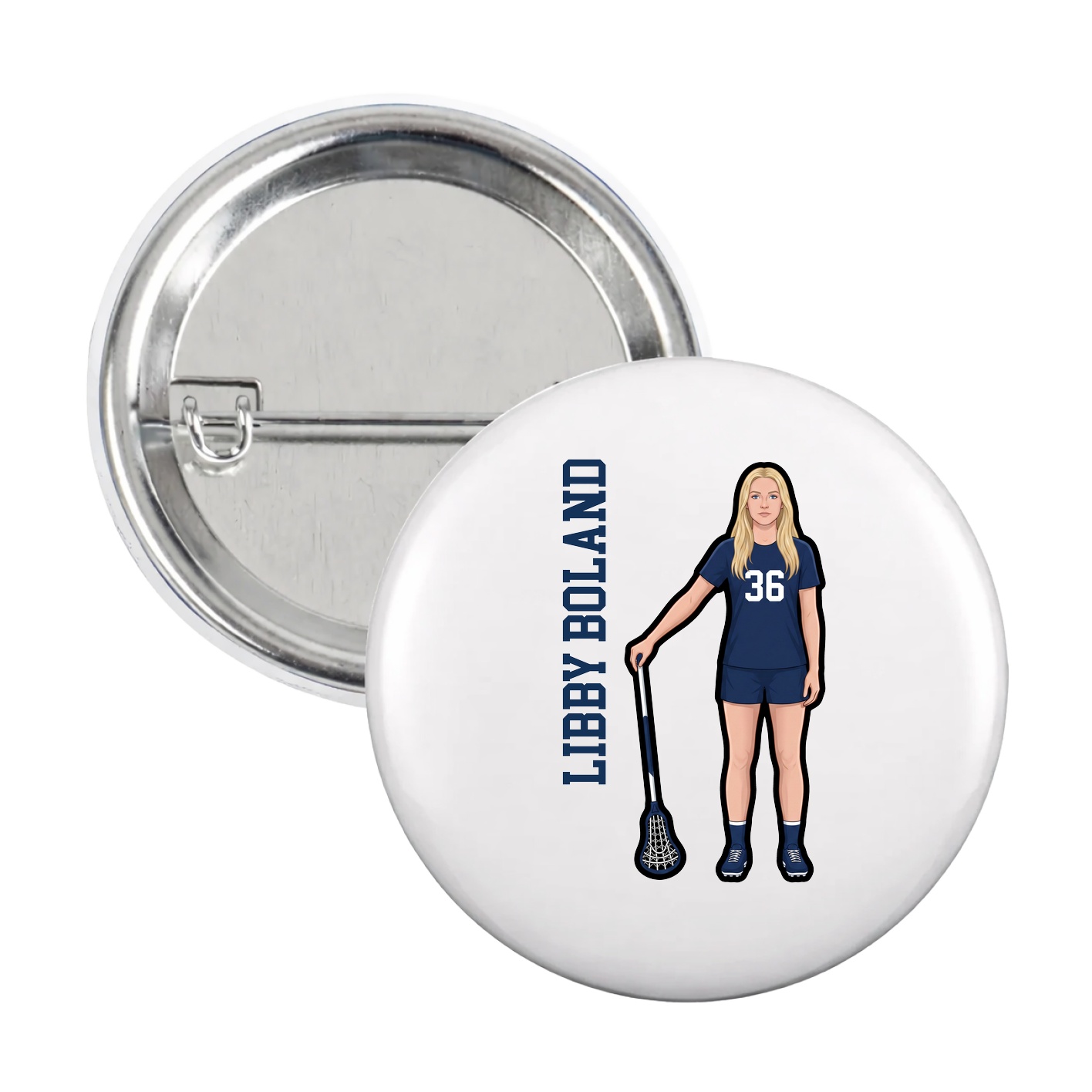 Game Day Button — Name Vertical in White