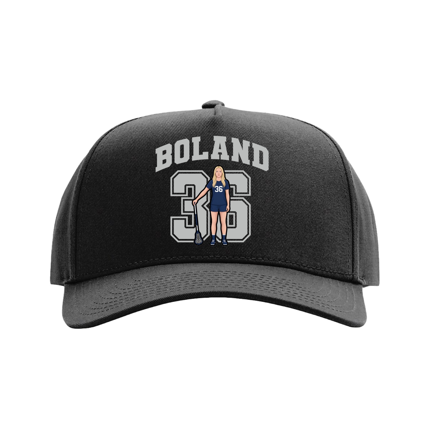 Full Fabric Five-Panel Champ Cap — Number in Black