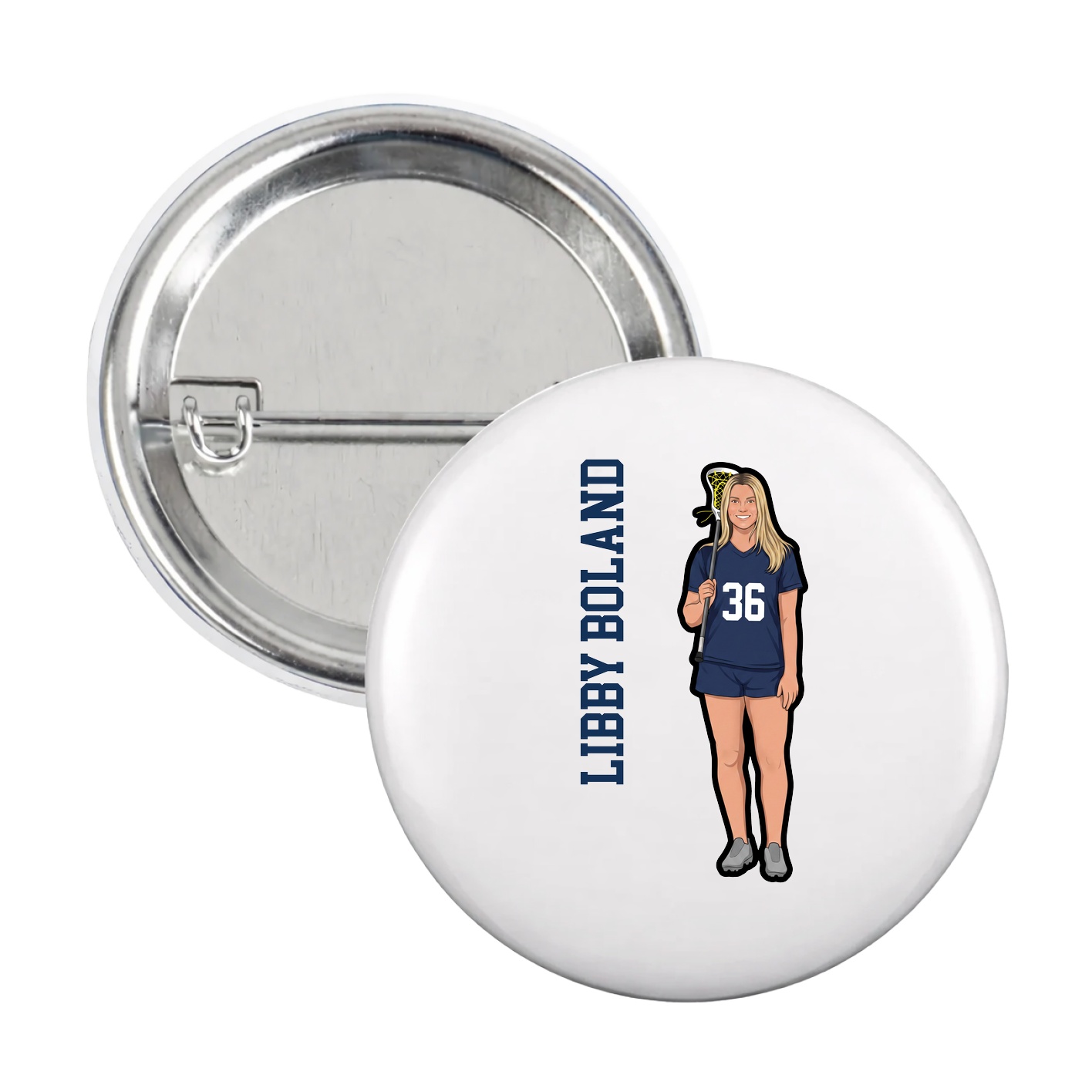 Game Day Button — Name Vertical in White