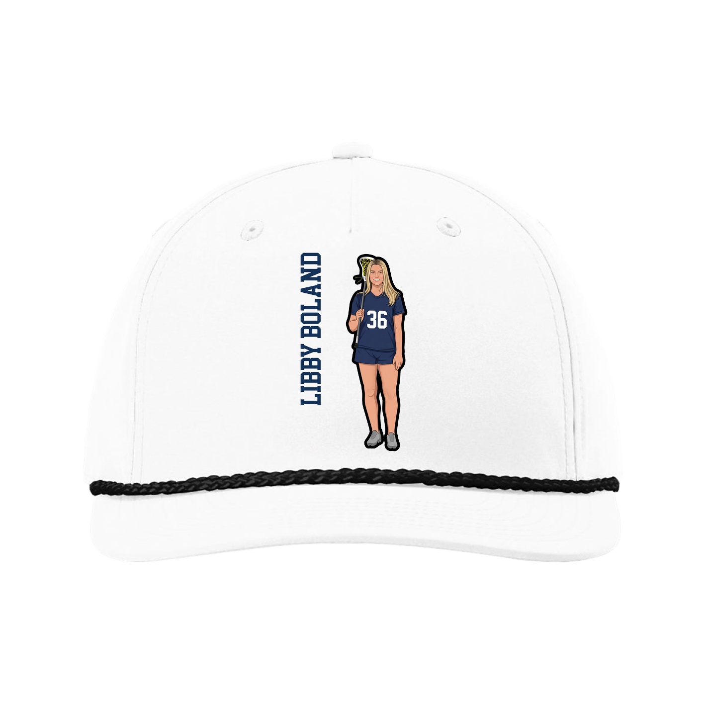 Five-Panel Classic Rope Cap — Name Vertical in White