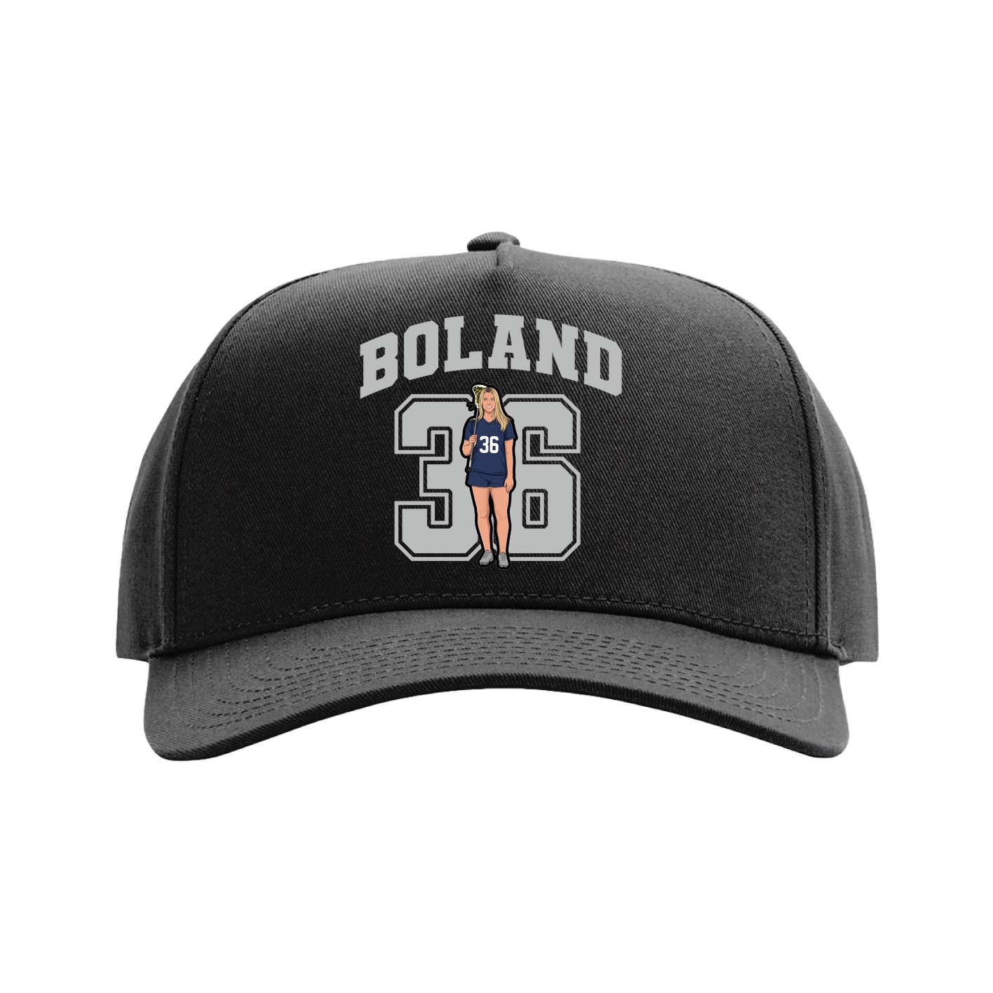 Full Fabric Five-Panel Champ Cap — Number in Black