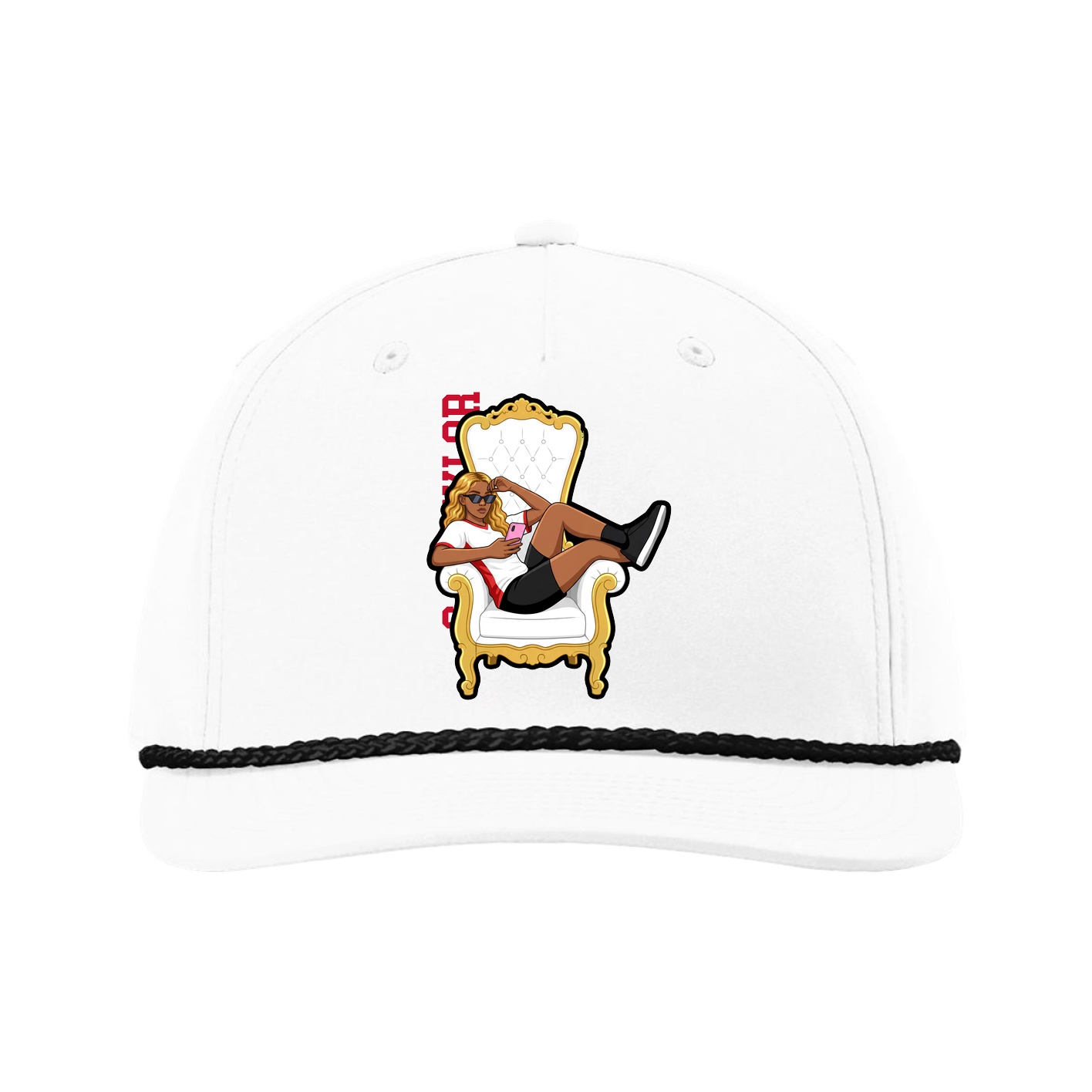 Five-Panel Classic Rope Cap — Name Vertical in White