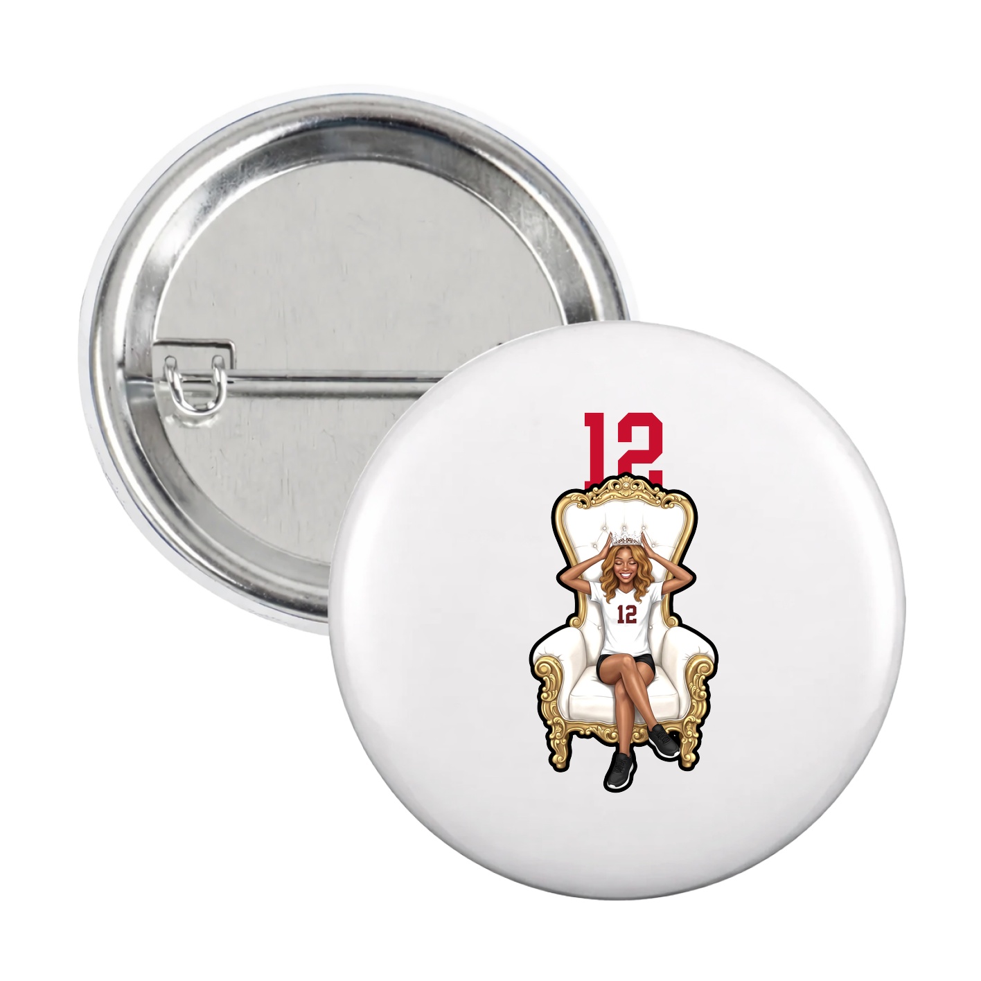 Game Day Button — Number Top in White