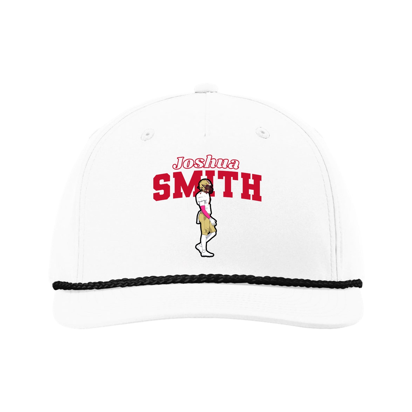 Five-Panel Classic Rope Cap — Name Arch in White