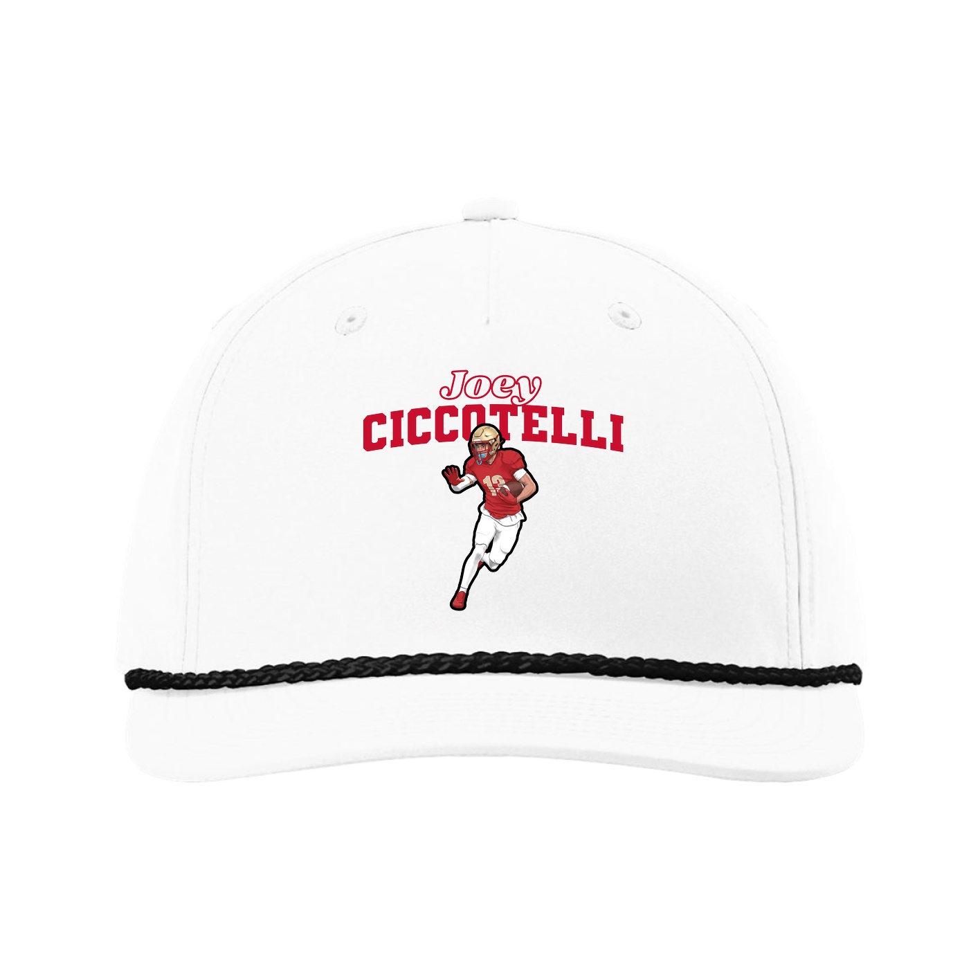 Five-Panel Classic Rope Cap — Name Arch in White