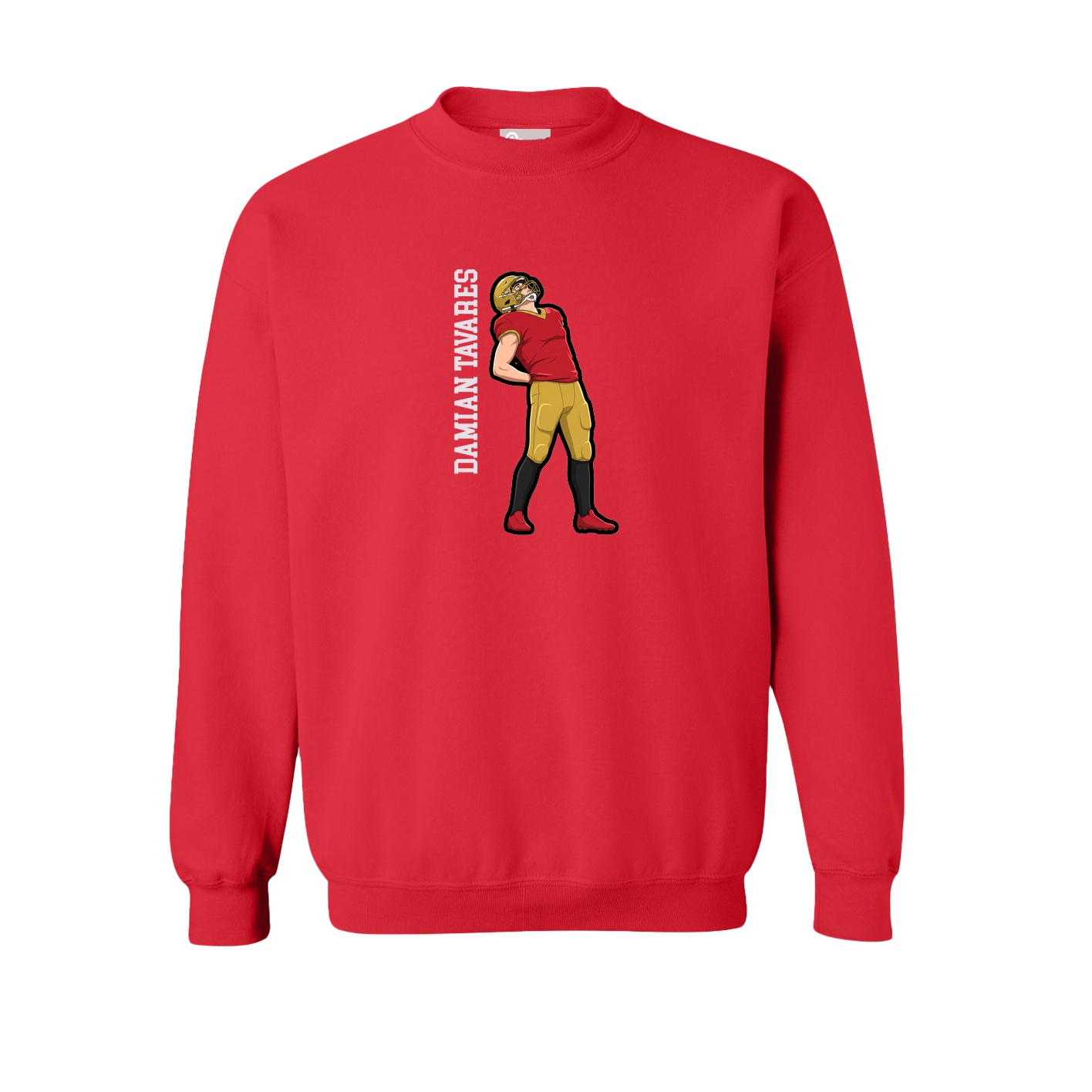 Fleece Crew — Name Vertical in Red