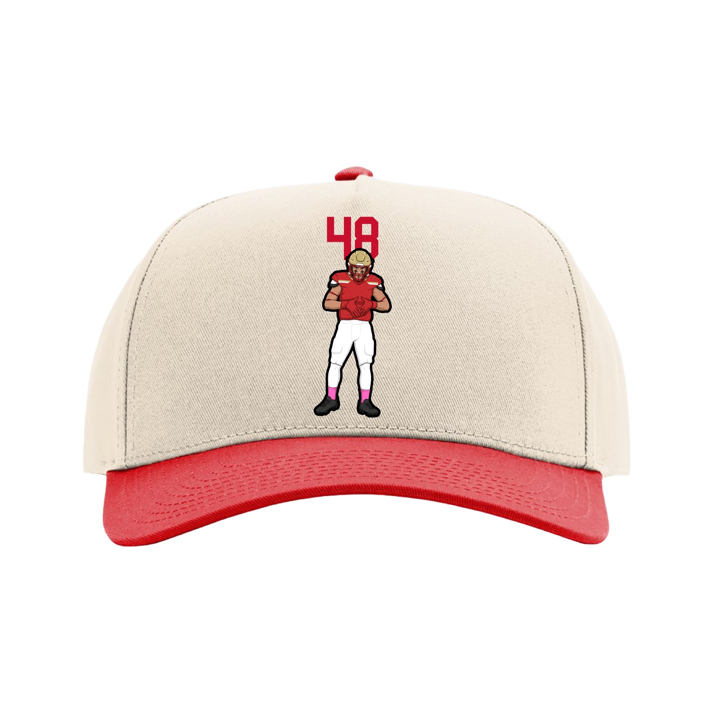 Full Fabric Five-Panel Champ Cap — Number Top in Cream/Red