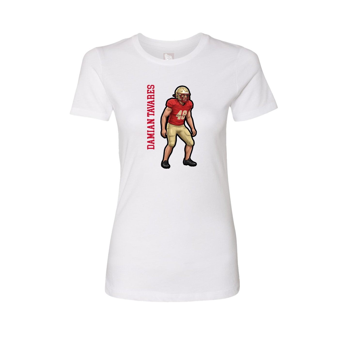 Fitted Women's Tee — Name Vertical in White