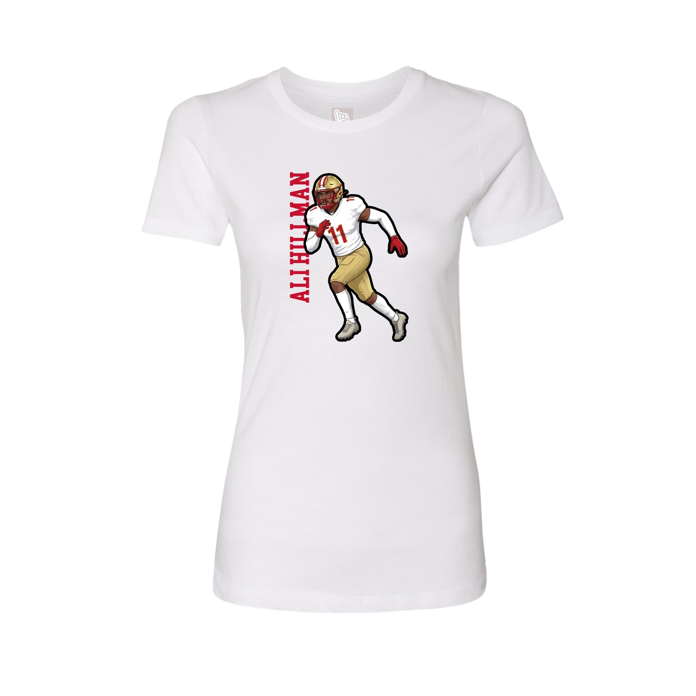 Fitted Women's Tee — Name Vertical in White