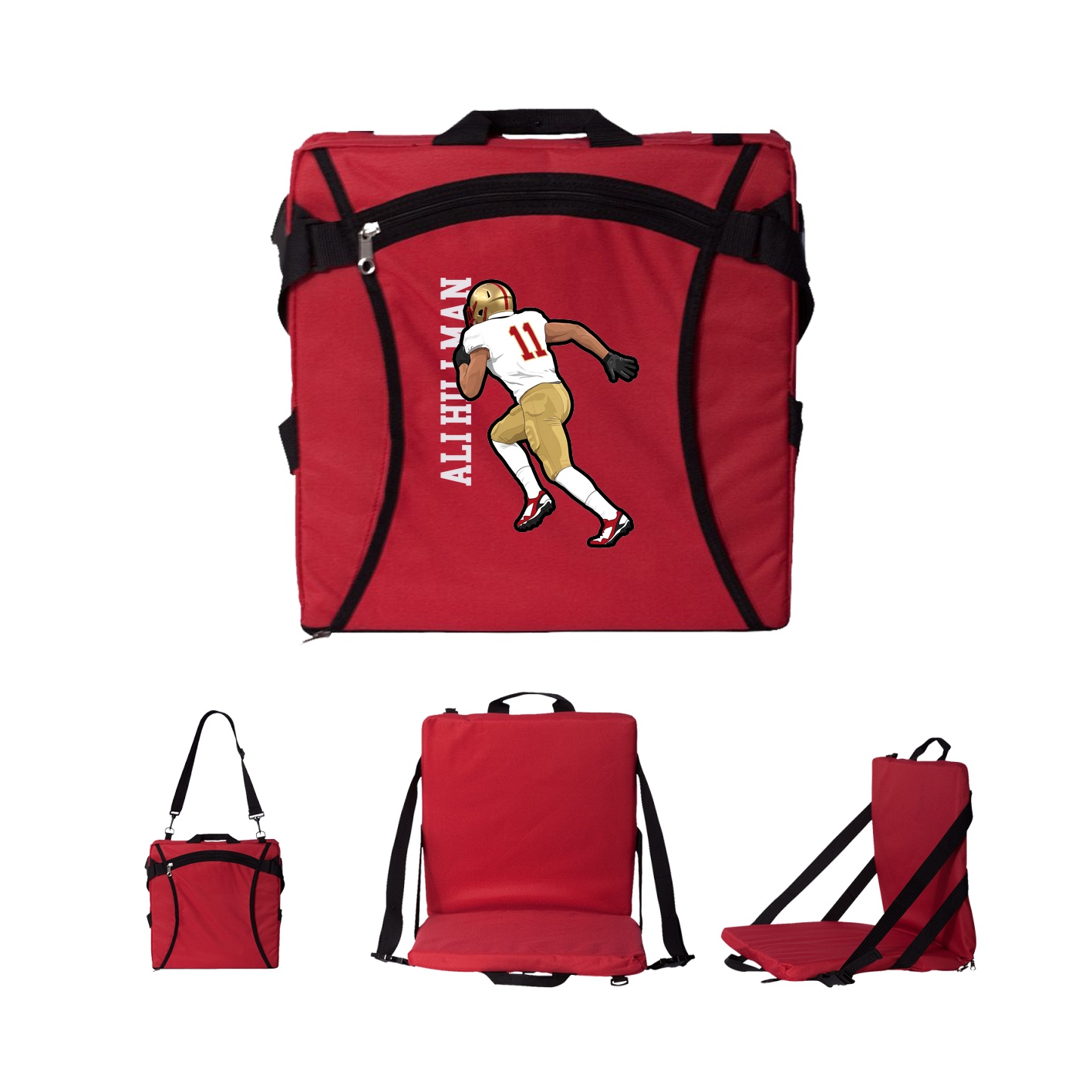 Folding Stadium Seat — Name Vertical in Red