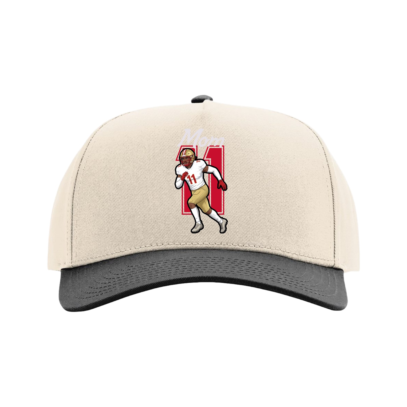 Full Fabric Five-Panel Champ Cap — Mothers Day Shirsey in Cream/Black
