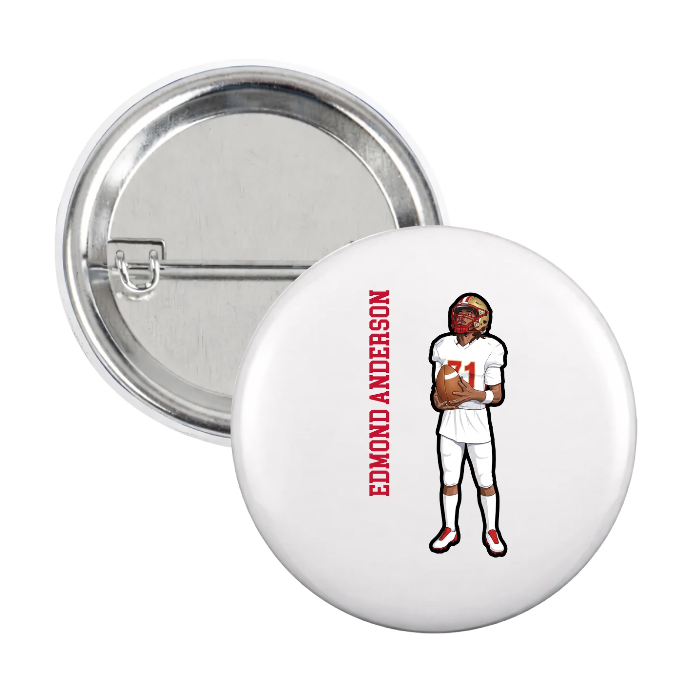 Game Day Button — Name Vertical in White