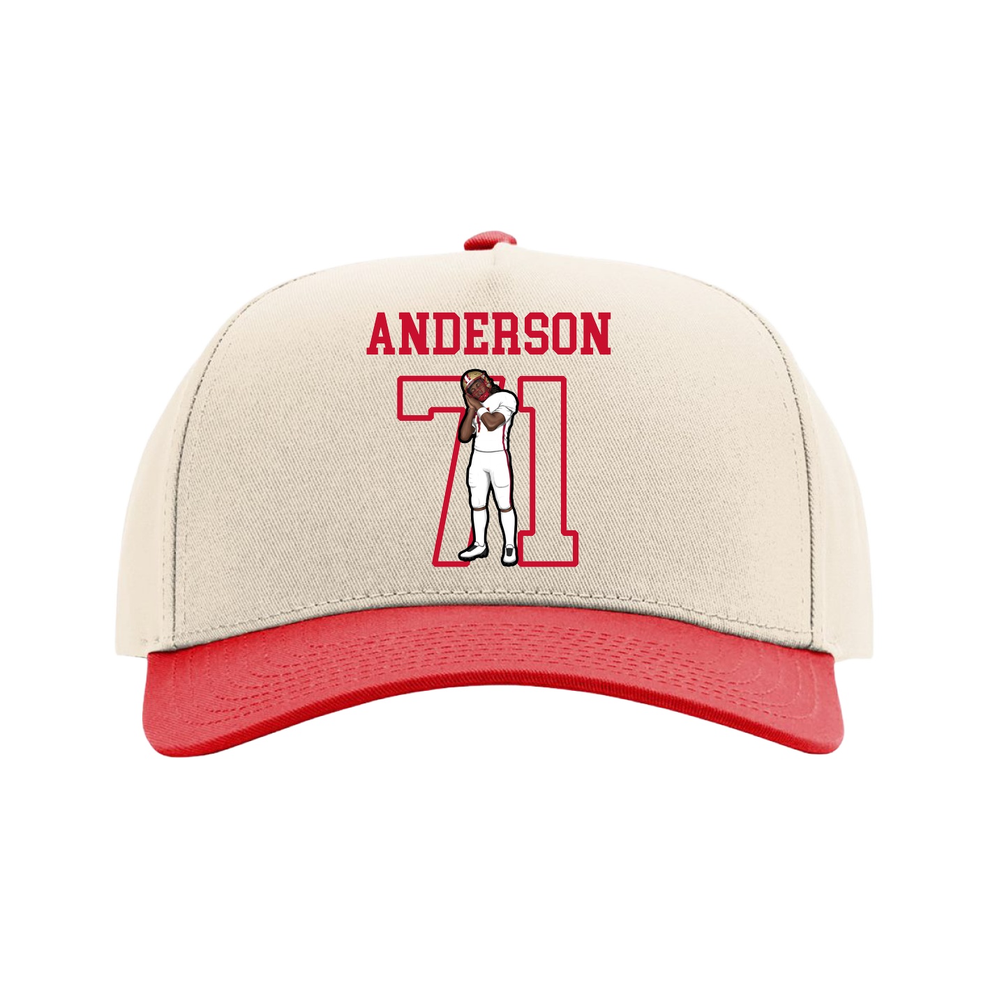 Full Fabric Five-Panel Champ Cap — Shirsey in Cream/Red