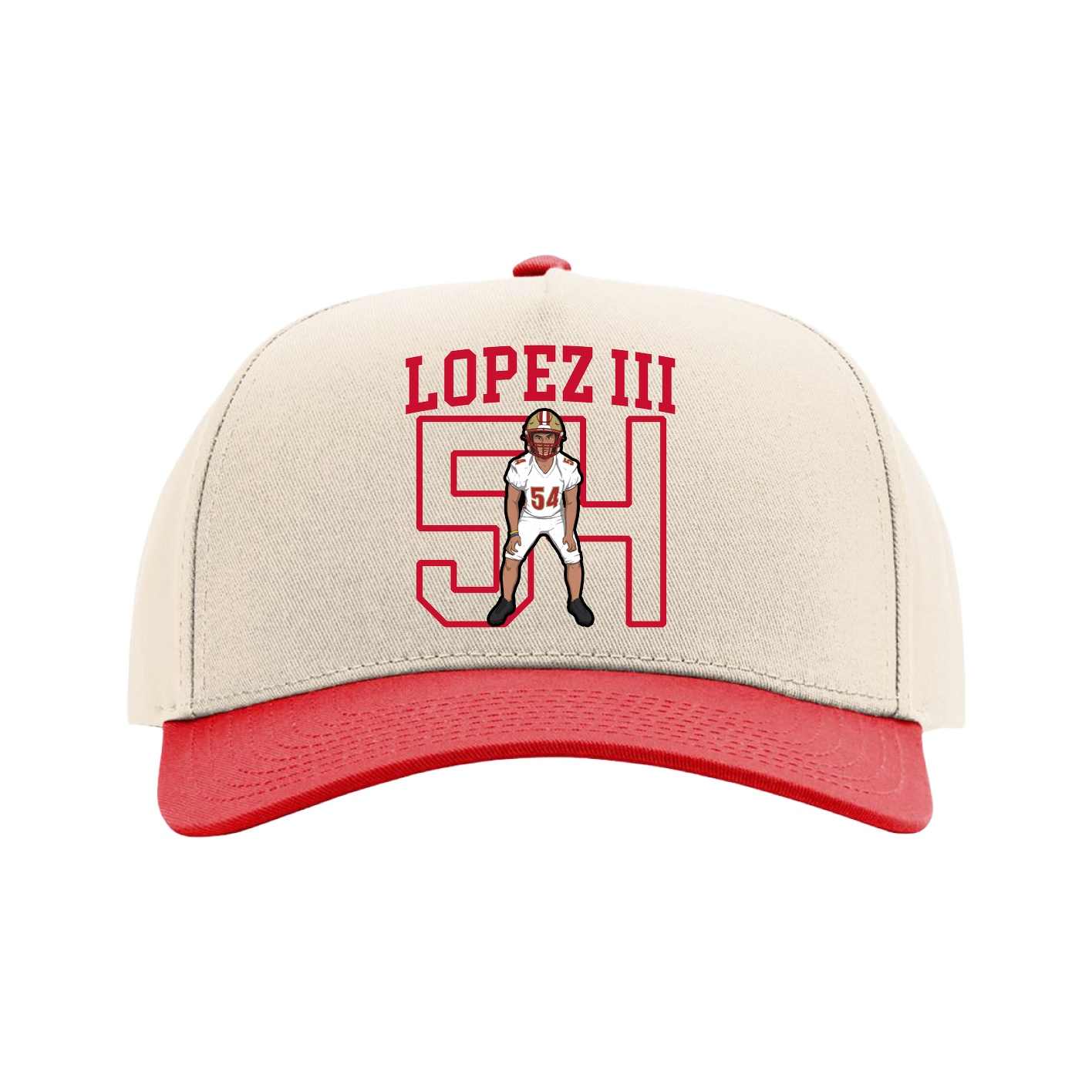 Full Fabric Five-Panel Champ Cap — Shirsey in Cream/Red