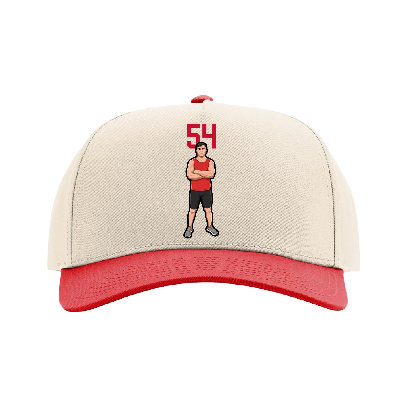 Full Fabric Five-Panel Champ Cap — Number Top in Cream/Red