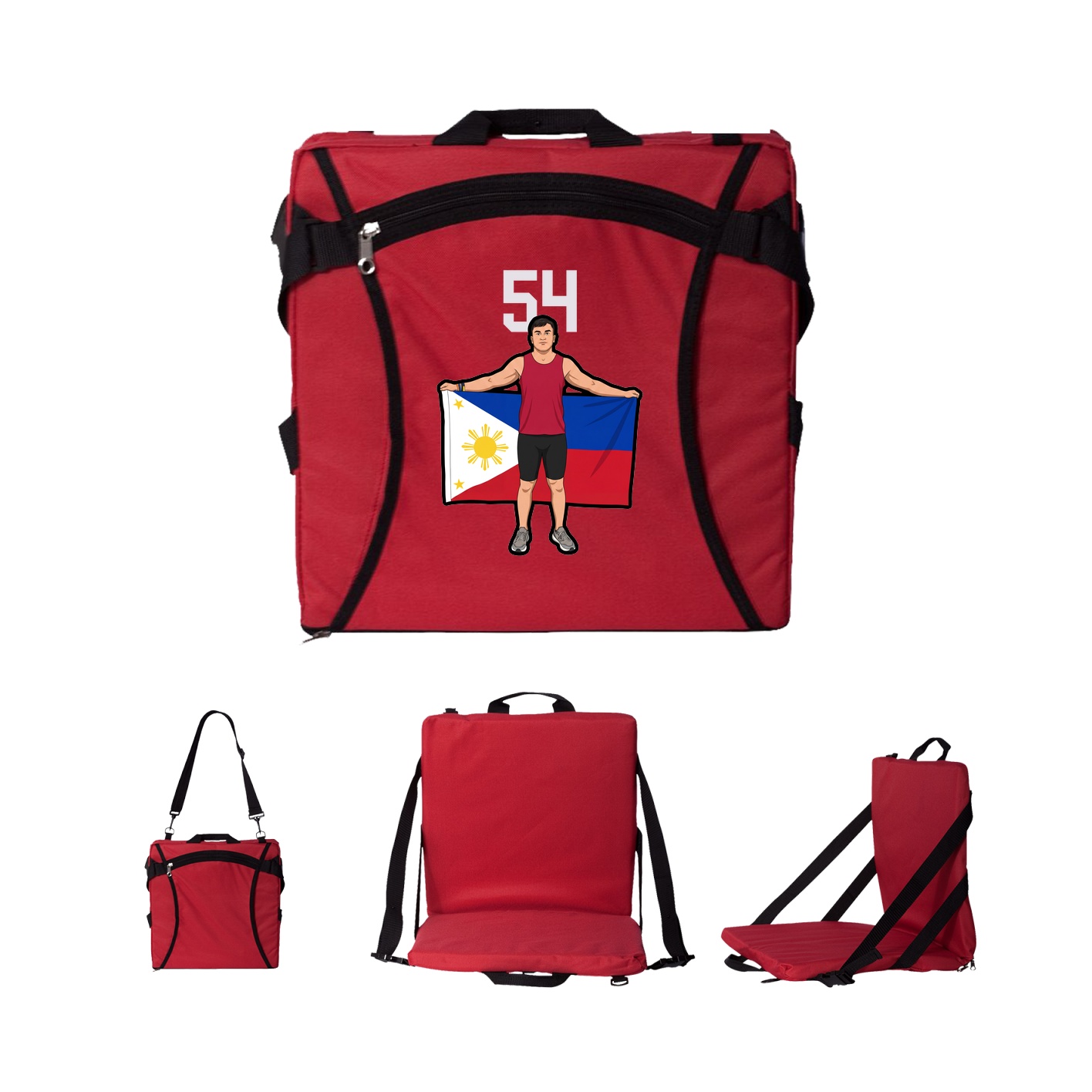 Folding Stadium Seat — Number Top in Red