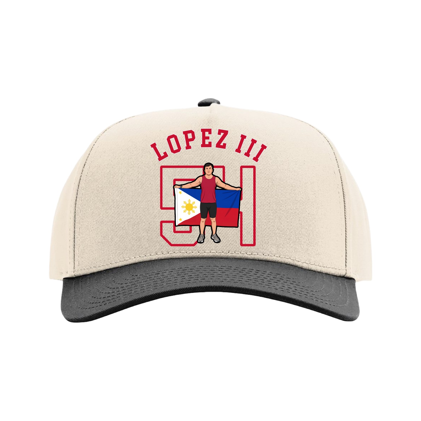 Full Fabric Five-Panel Champ Cap — Shirsey Arch in Cream/Black
