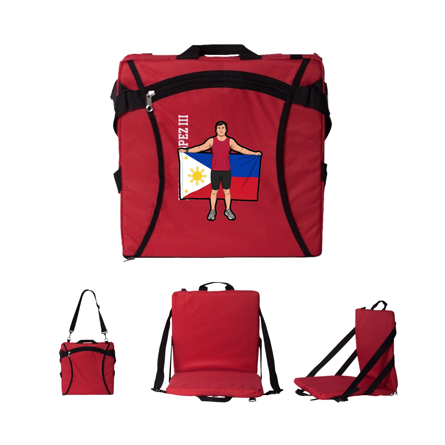 Folding Stadium Seat — Name Vertical in Red
