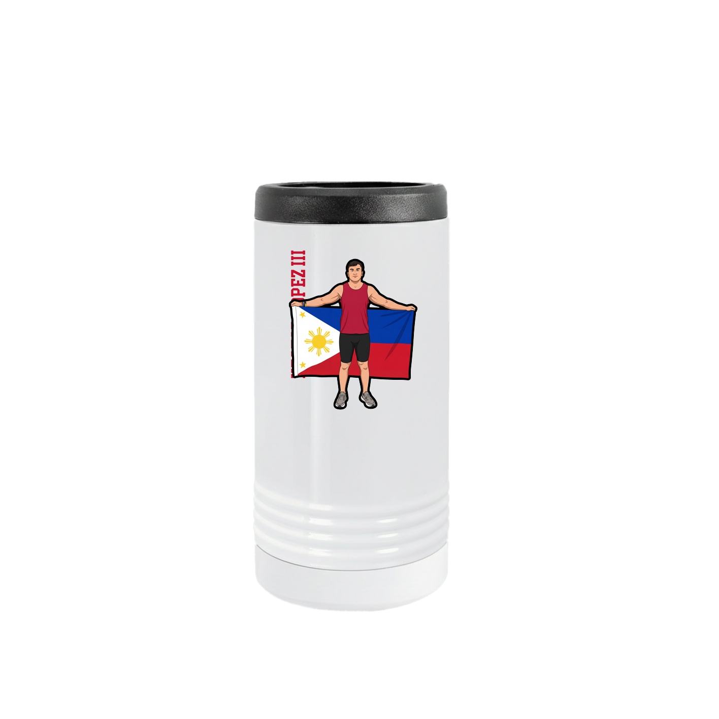 Slim Beverage Holder — Name Vertical in White