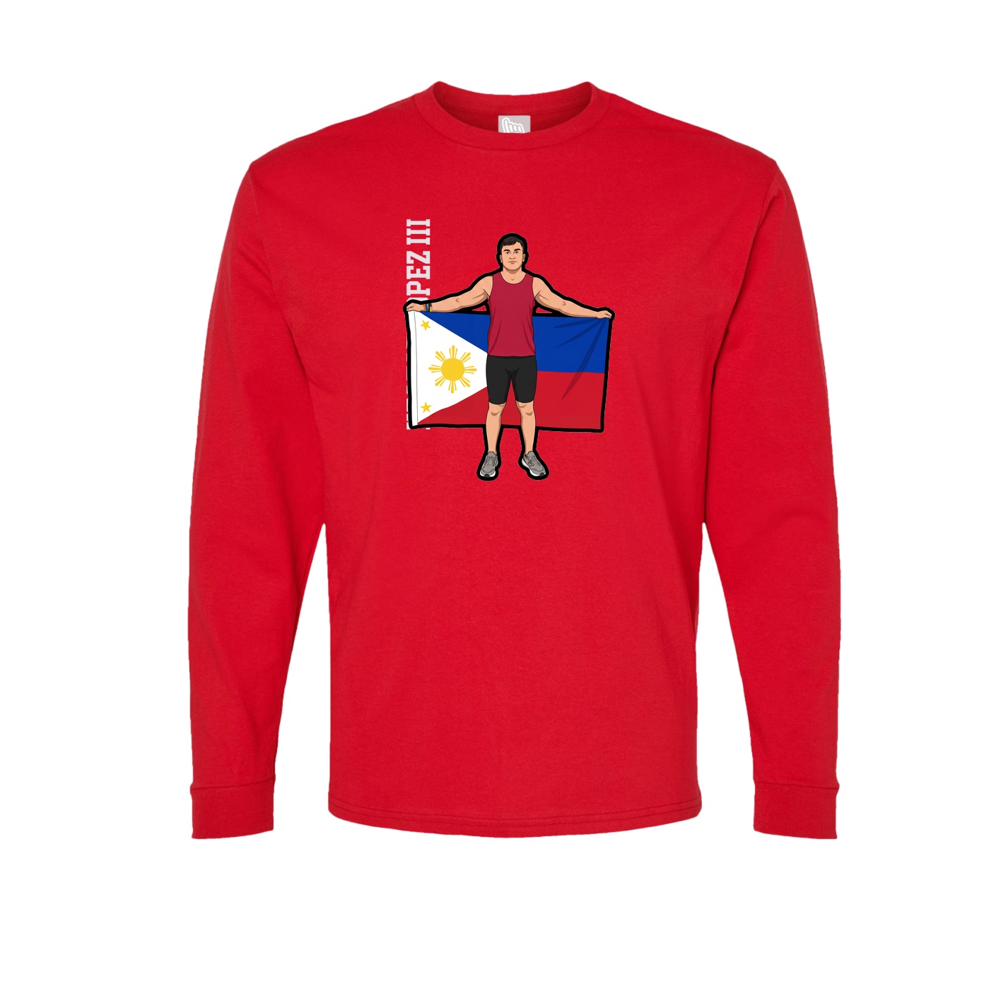 Long Sleeve Tee — Name Vertical in Red