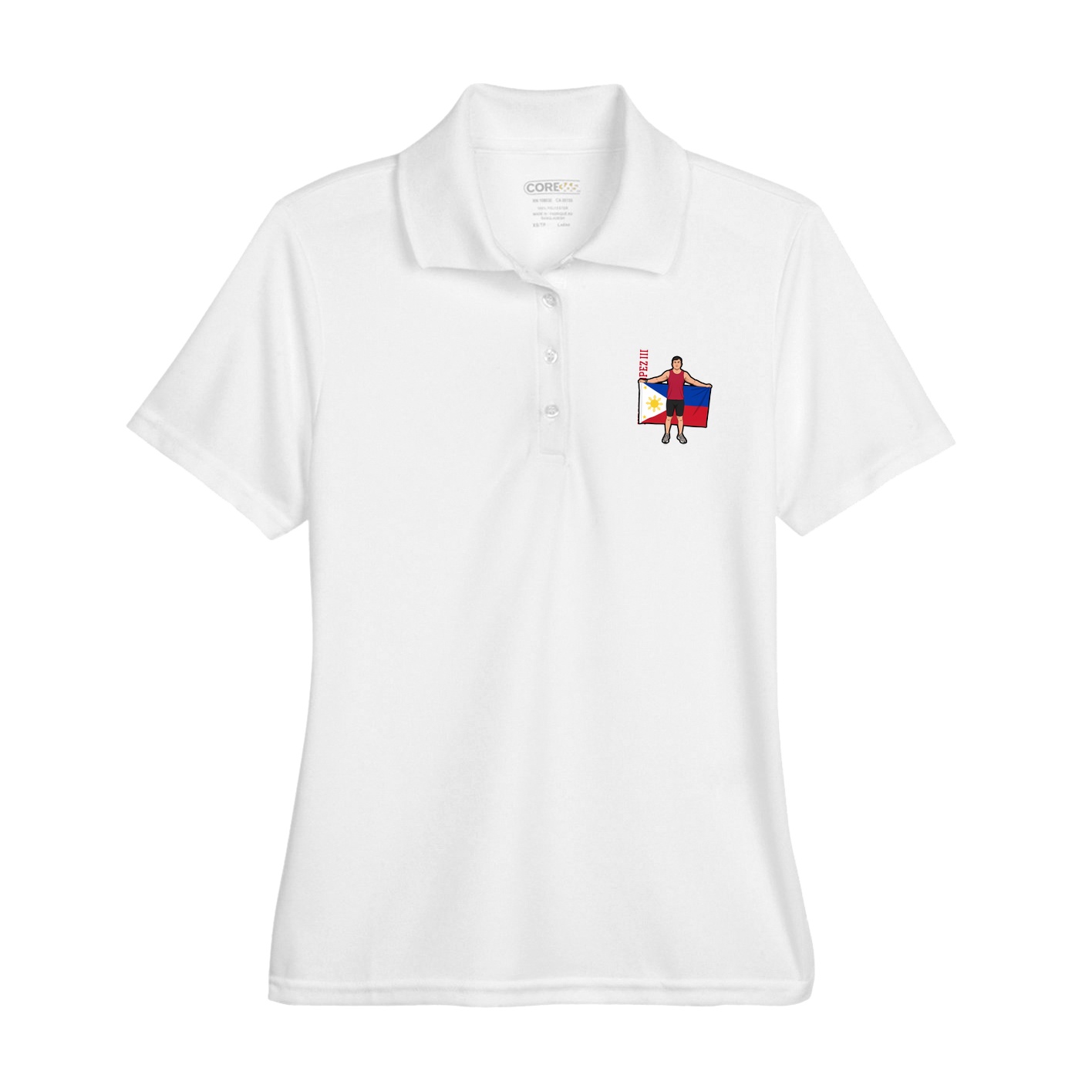 Womens Performance Polo — Name Vertical in White