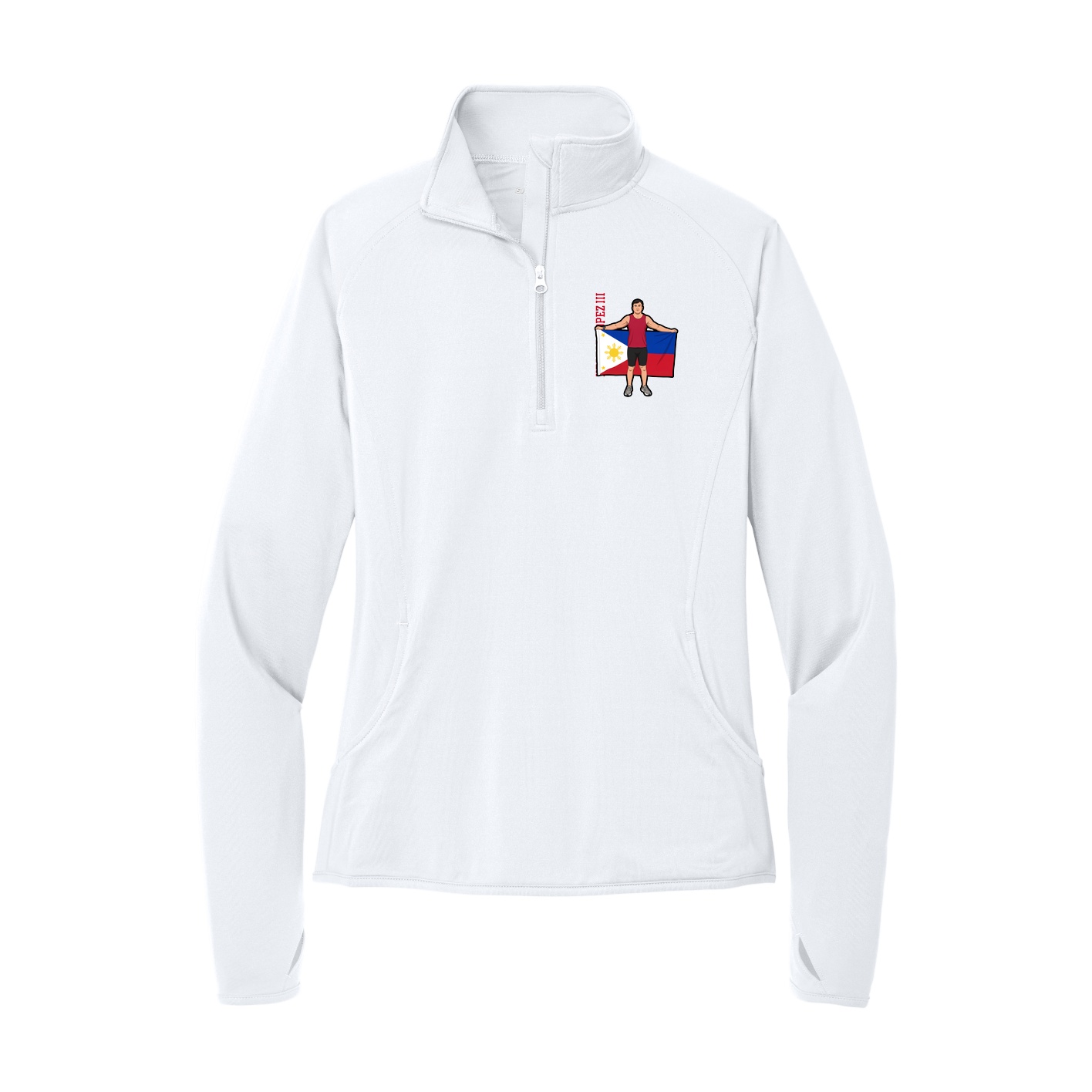 Women's Q-Zip Pullover — Name Vertical in White