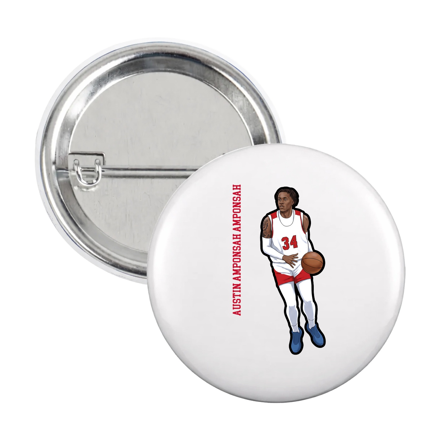 Game Day Button — Name Vertical in White
