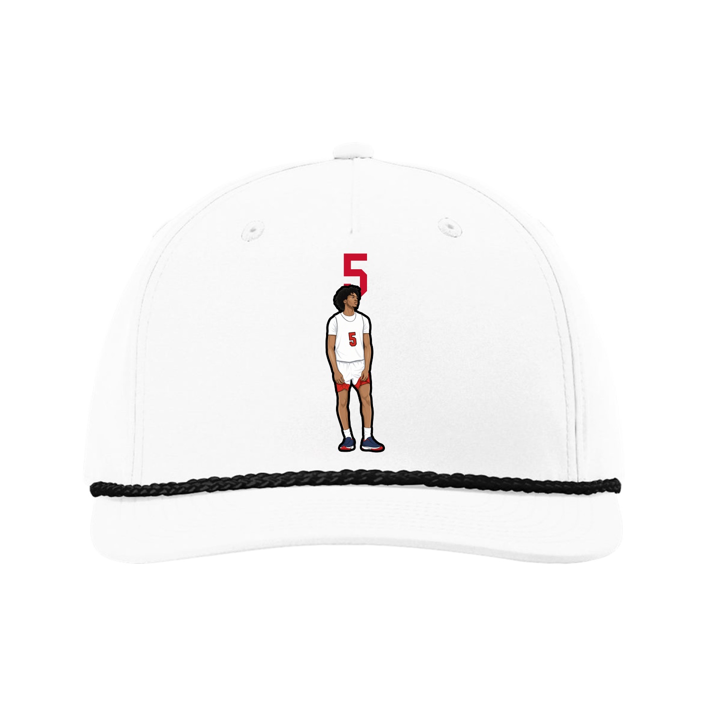 Five-Panel Classic Rope Cap — Number Top in White