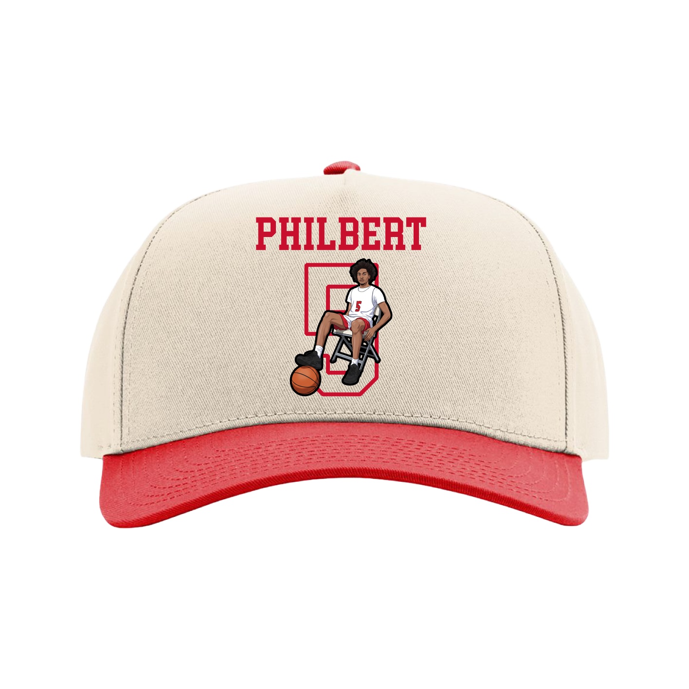 Full Fabric Five-Panel Champ Cap — Shirsey in Cream/Red