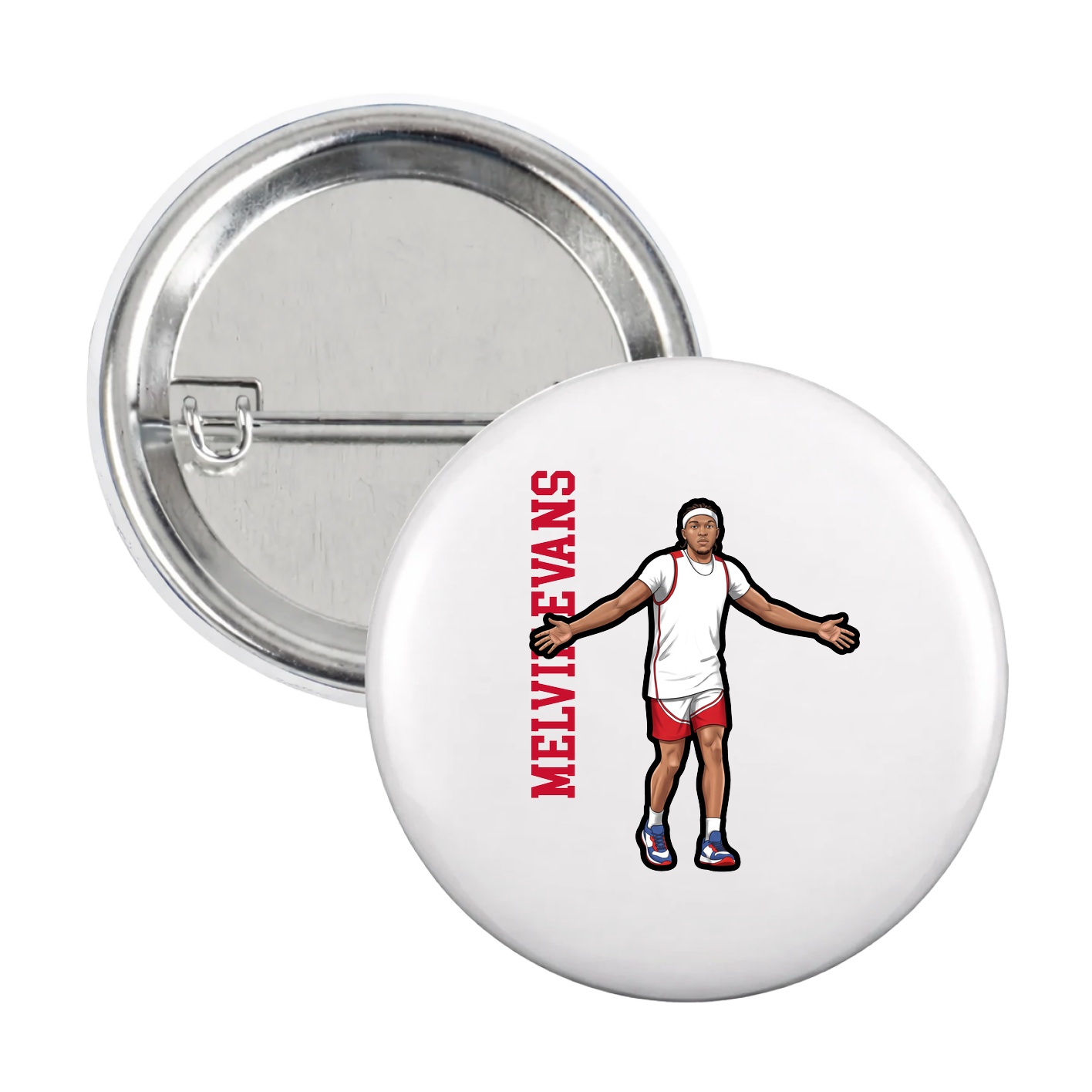 Game Day Button — Name Vertical in White