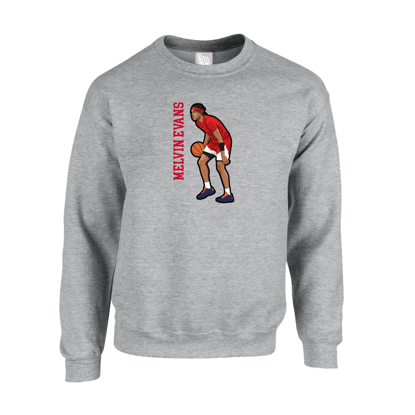 Fleece Crew — Name Vertical in Grey