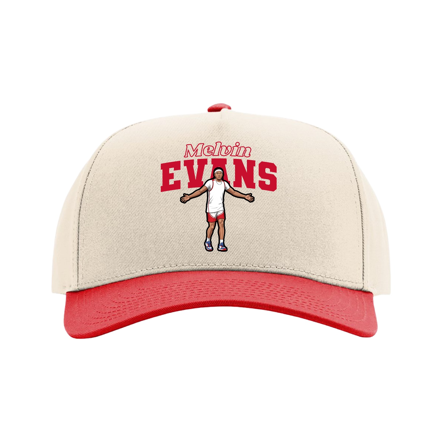 Full Fabric Five-Panel Champ Cap — Name Arch in Cream/Red
