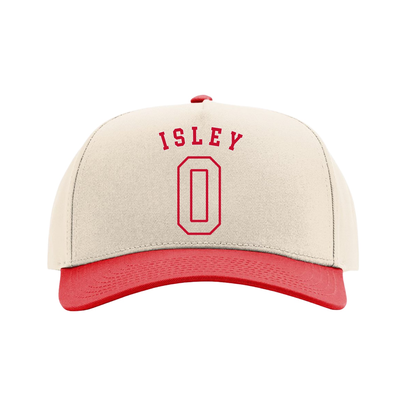 Full Fabric Five-Panel Champ Cap — Shirsey Arch in Cream/Red