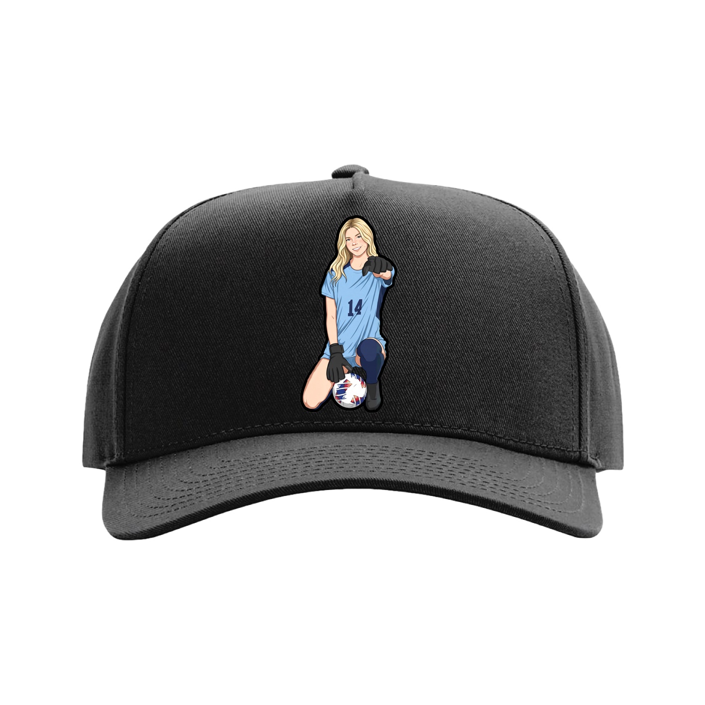 Full Fabric Five-Panel Champ Cap — Name Vertical in Black