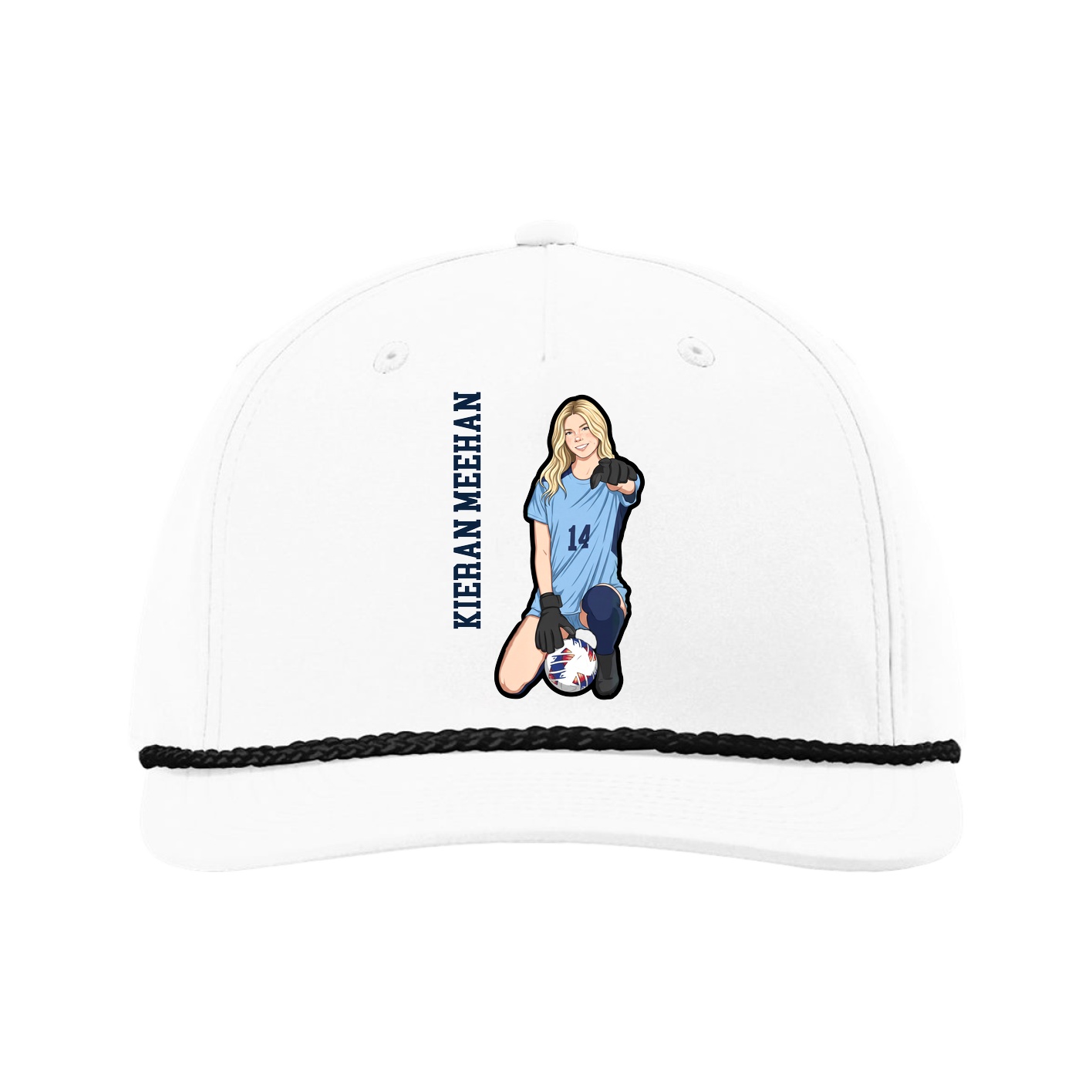 Five-Panel Classic Rope Cap — Name Vertical in White