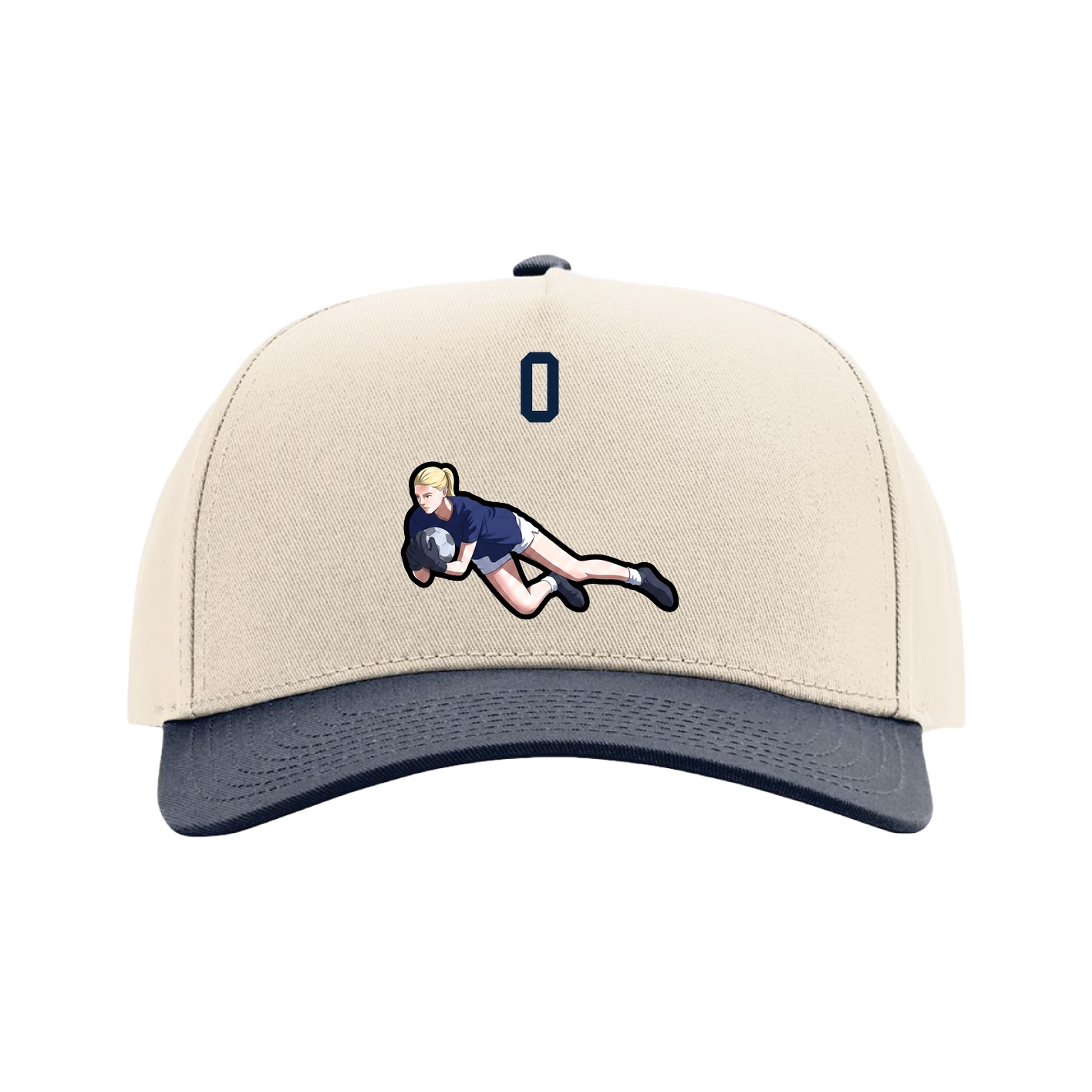 Full Fabric Five-Panel Champ Cap — Number Top in Cream/Navy
