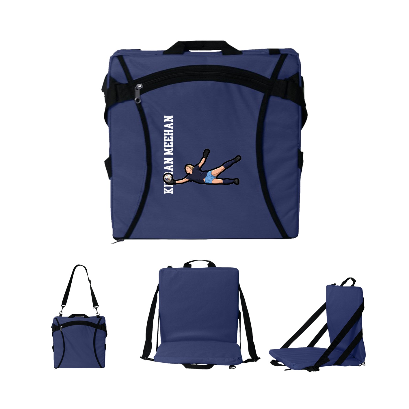 Folding Stadium Seat — Name Vertical in Navy