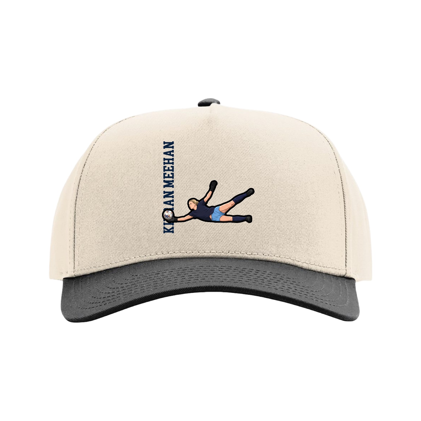 Full Fabric Five-Panel Champ Cap — Name Vertical in Cream/Black