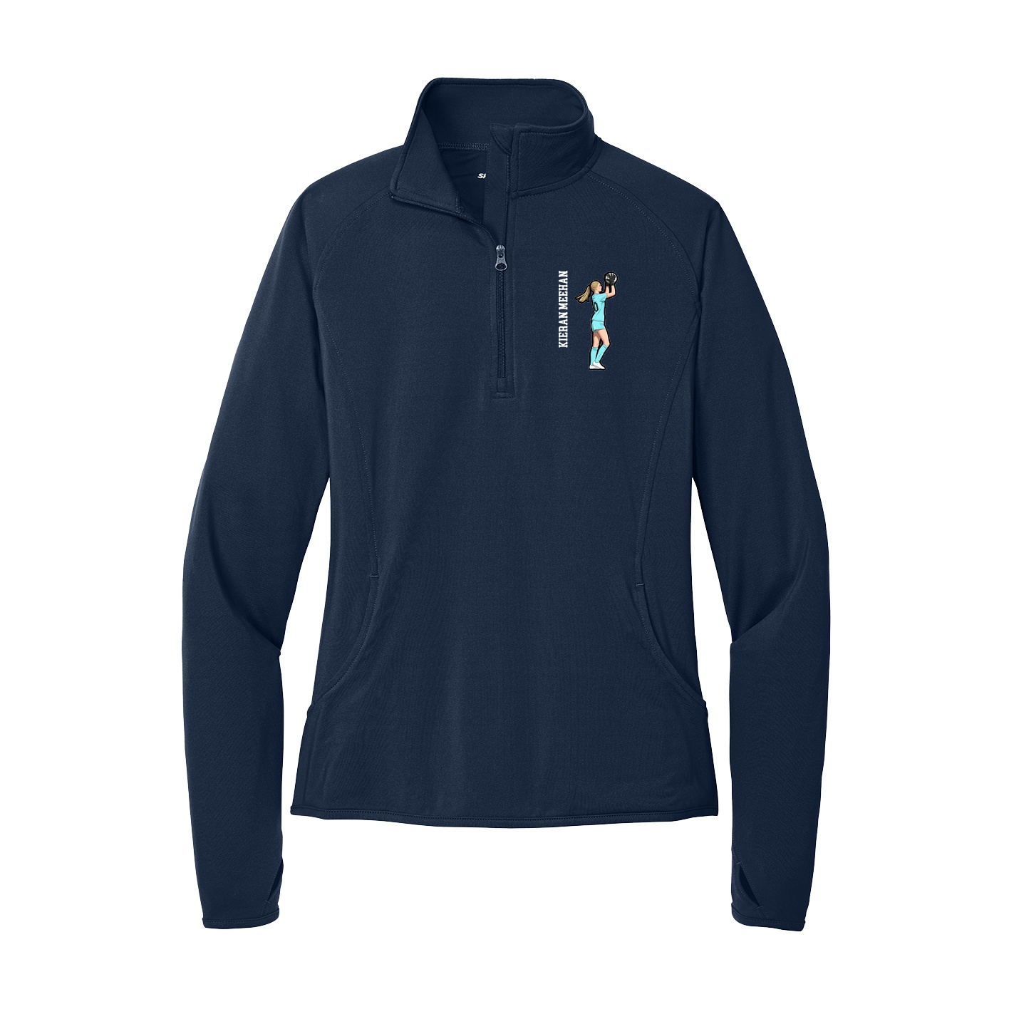 Women's Q-Zip Pullover — Name Vertical in Navy