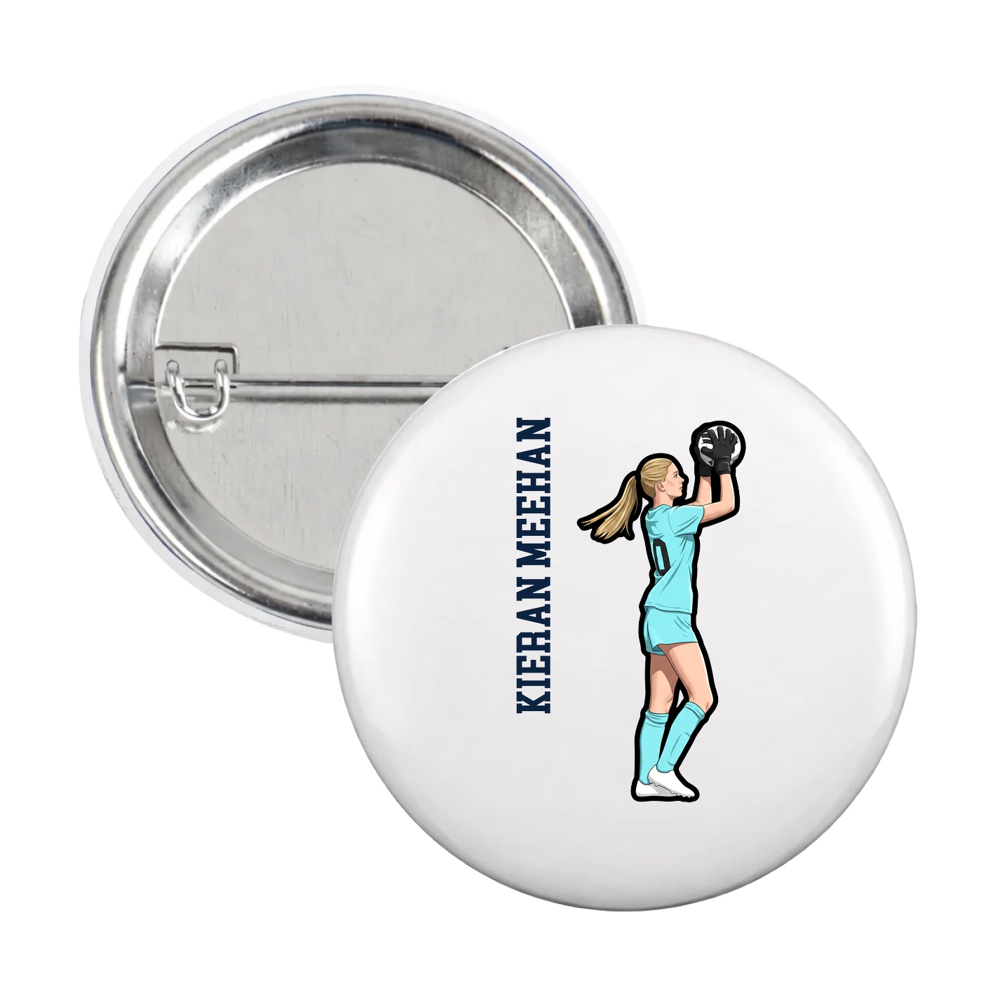 Game Day Button — Name Vertical in White
