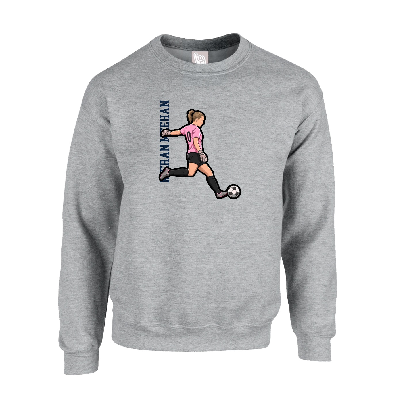 Fleece Crew — Name Vertical in Grey