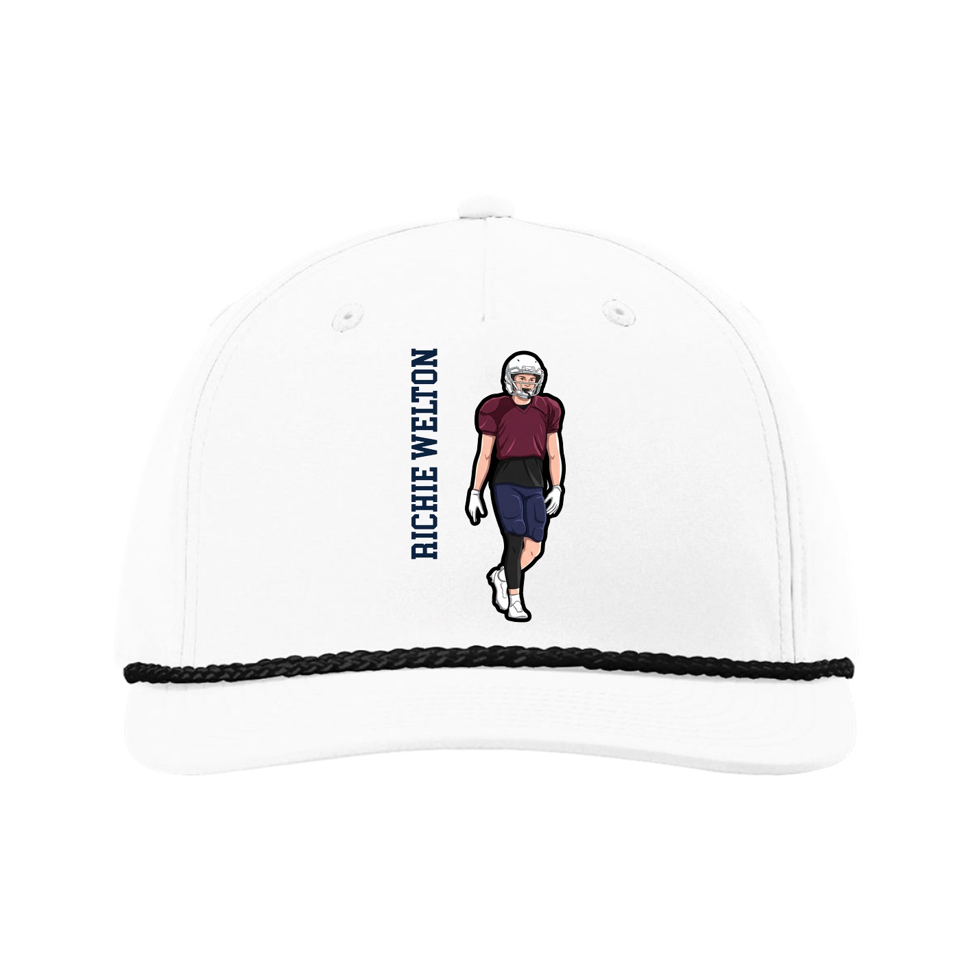 Five-Panel Classic Rope Cap — Name Vertical in White