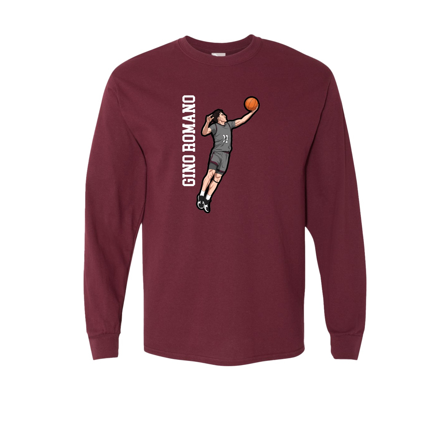 Long Sleeve Tee — Name Vertical in Maroon